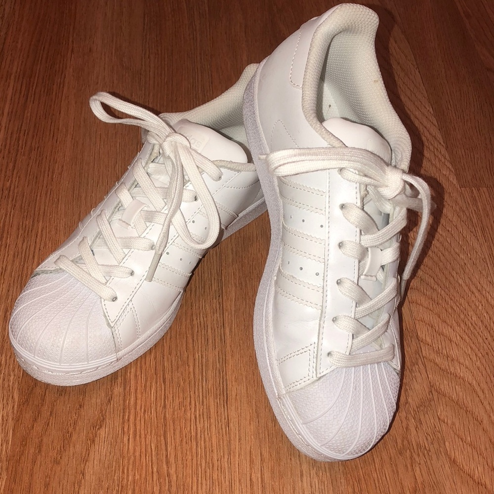 All White Adidas Superstar Sneakers!